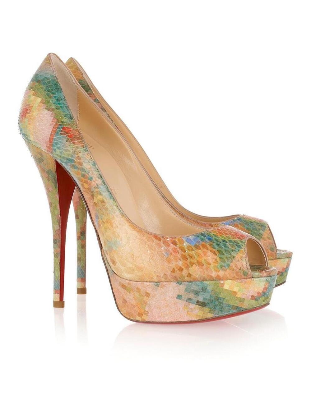 CHRISTIAN LOUBOUTIN Pink Troca 140 Python Peeptoe Pumps Sz:38.5 New